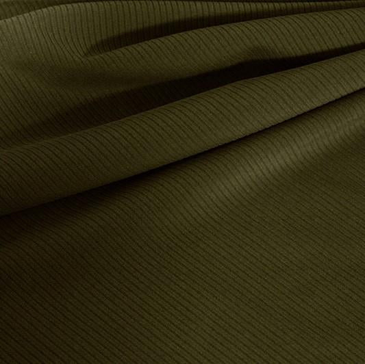 A draped sample of double ribbed spandex in the color dusty olive.