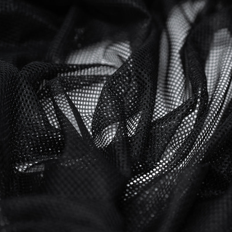 A crumpled piece of Polyester Mesh Tricot Boardshort and Swim Trunk Lining in the color Black