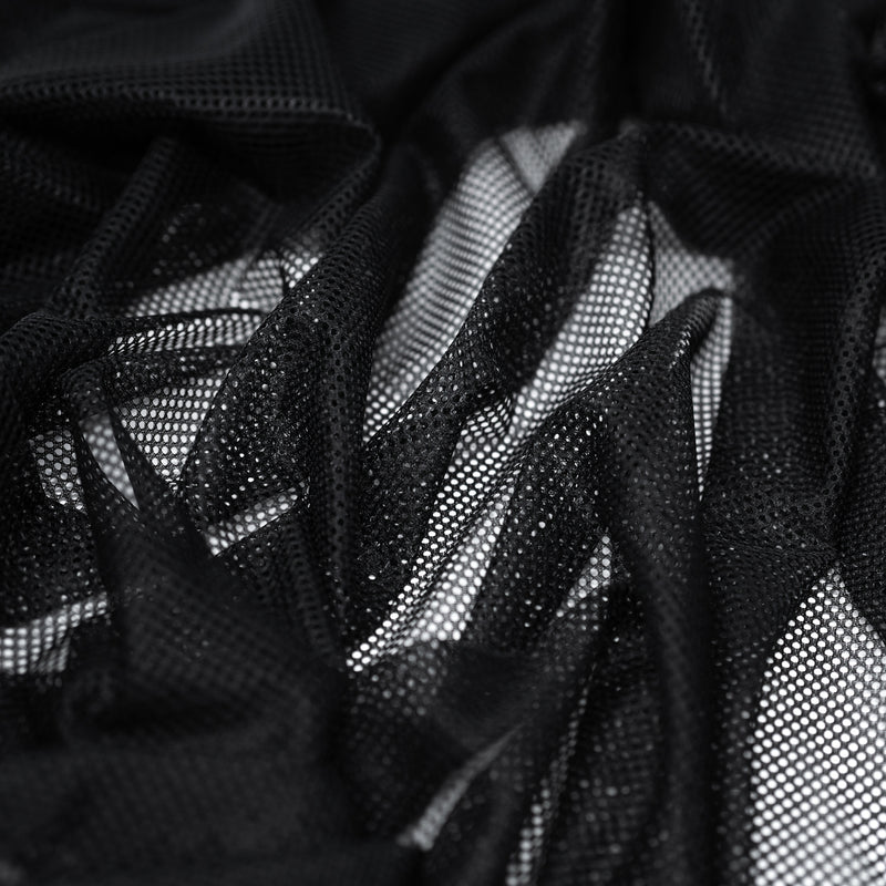 A crumpled piece of Polyester Mesh Tricot Boardshort and Swim Trunk Lining in the color Black