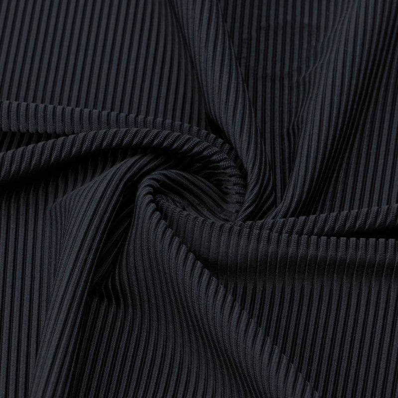 Swirled sample shot of Elite Nylon Ribbed Spandex Fabric in the color black