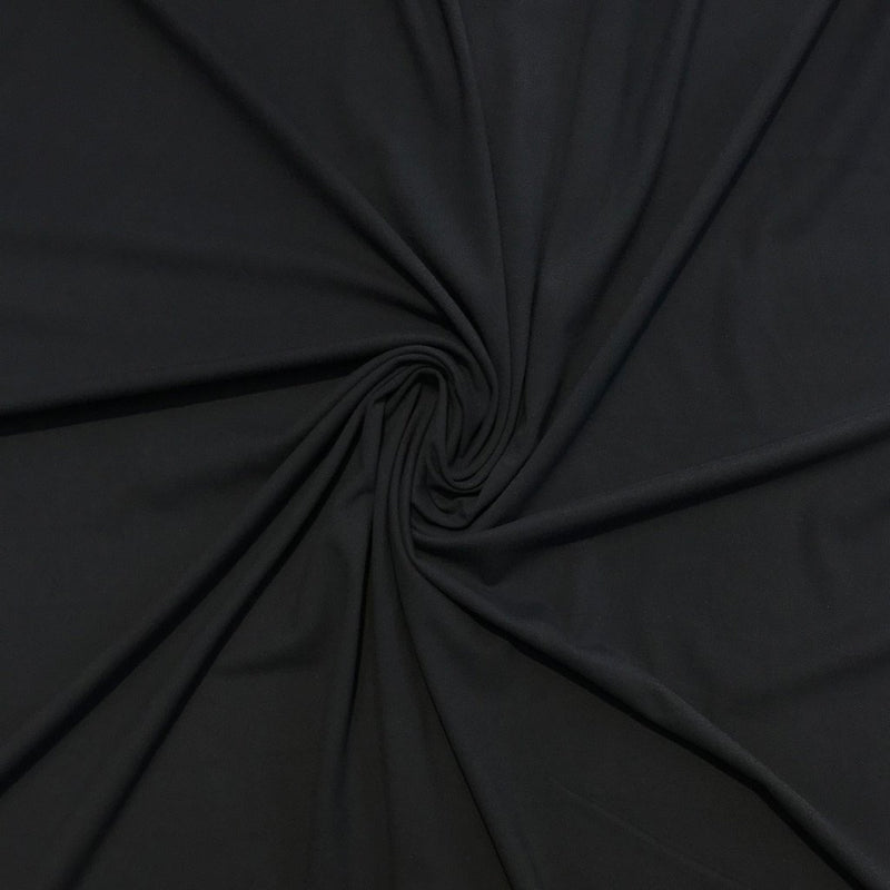 A swirled sample of exoflex recycled polyester spandex in the color black.