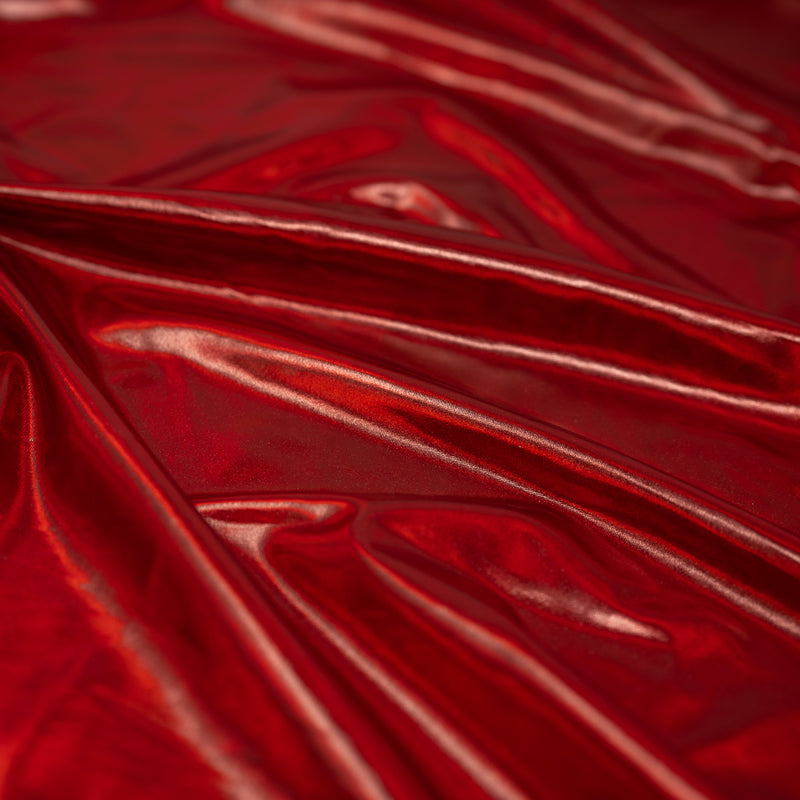 A sample of Electric Foiled Spandex in the color red