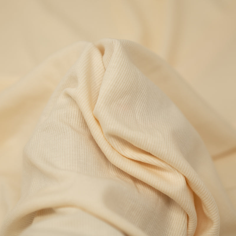 Detailed photograph of Embody Tencel Lyocell Spandex Rib Jersey in the color Ivory