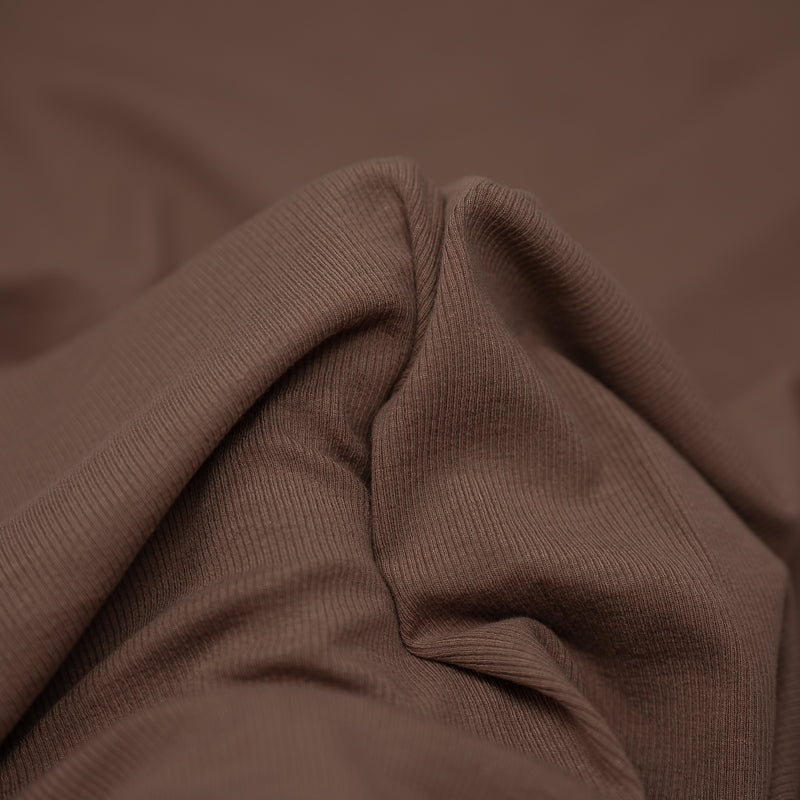 Detailed photograph of Embody Tencel Lyocell Spandex Rib Jersey in the color Toast