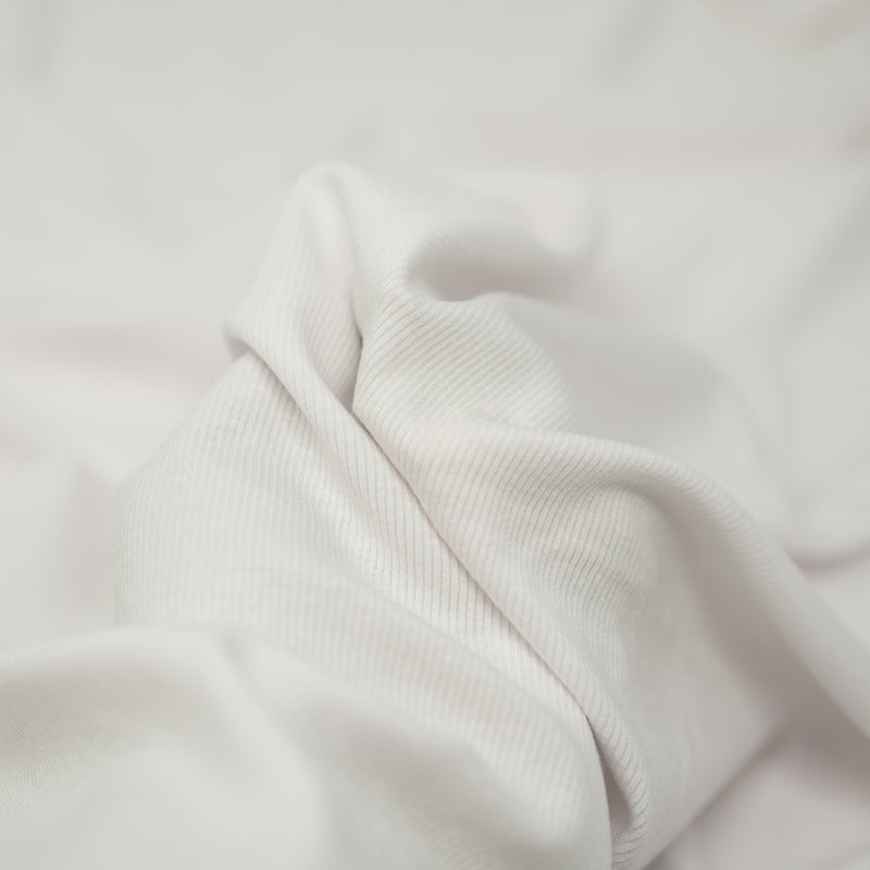 Detailed photograph of Embody Tencel Lyocell Spandex Rib Jersey in the color White