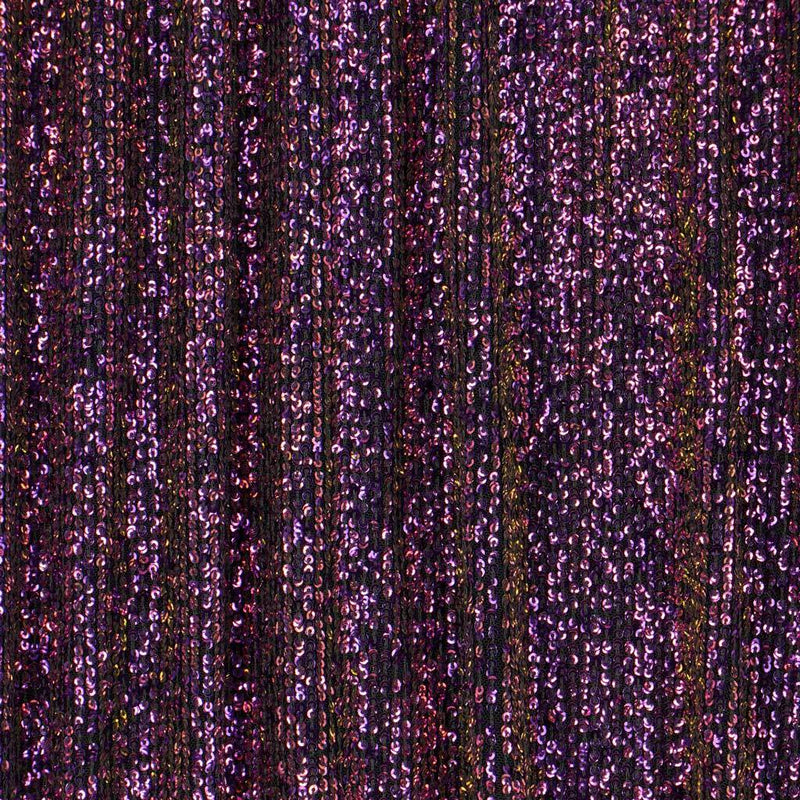 A flat sample of exquisite stretch mesh sequin in the color black-purple available at blue moon fabrics.