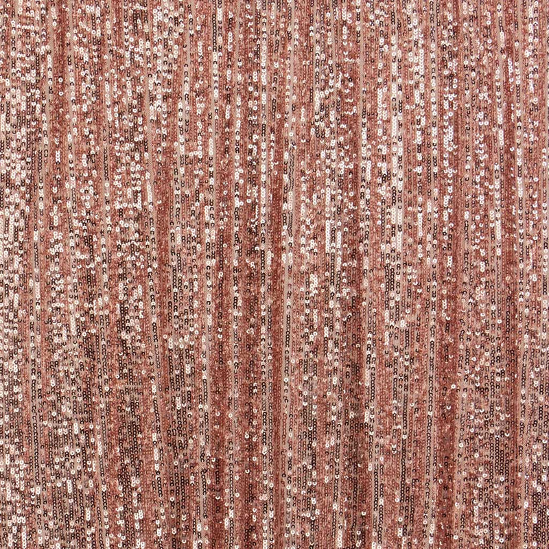A flat sample of exquisite stretch mesh sequin in the color rose gold available at blue moon fabrics.