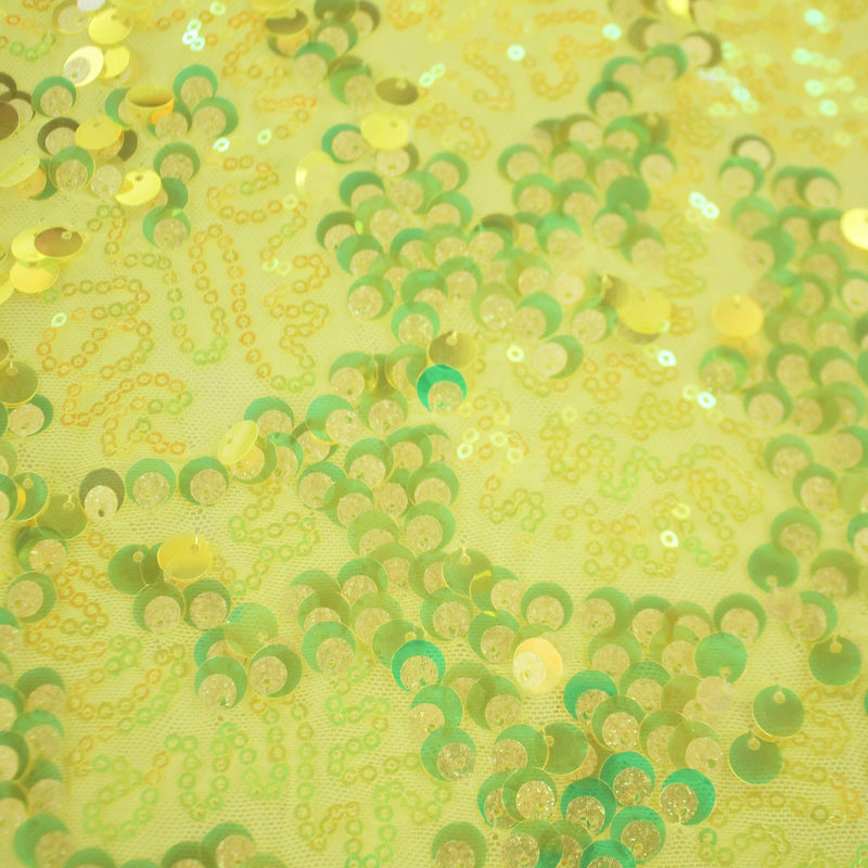 Detailed shot of Fame Stretch Mesh Sequin in color Neon Yellow.