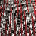 A flat sample of flair stretch mesh sequin in the color black-red.