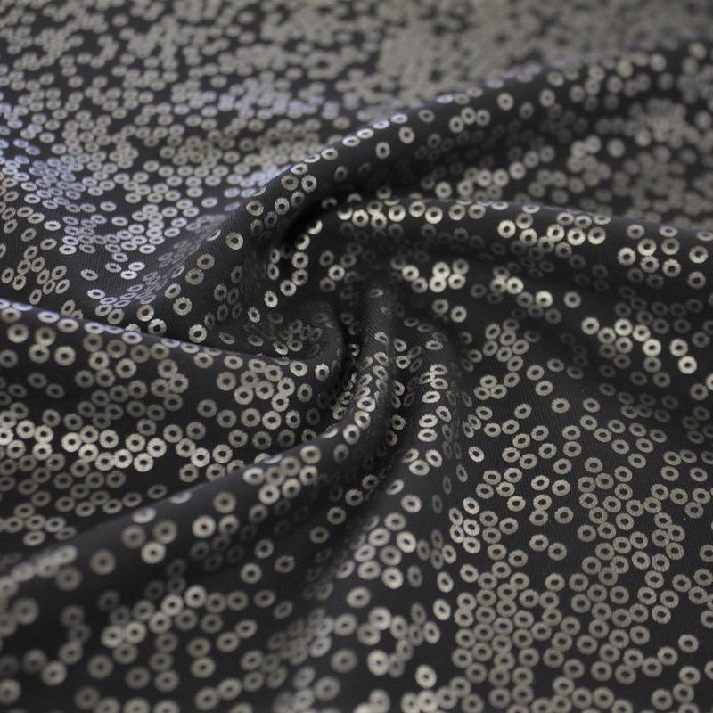 Flipside Activewear Spandex with a Matte Silver Foil Print of Scattered Spots in the color charcoal.
