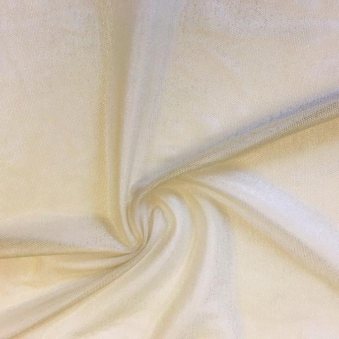 A swirled sample of foiled stretch mesh in the color nude-silver.