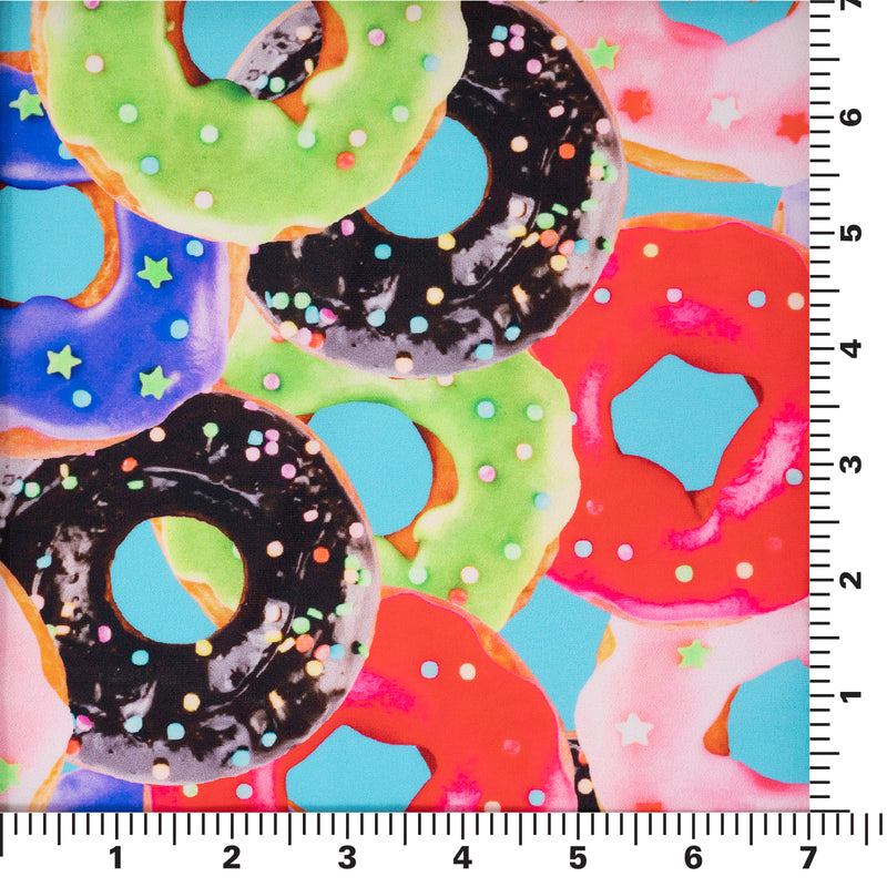 A measured panel of Glazed Doughnuts Printed Spandex