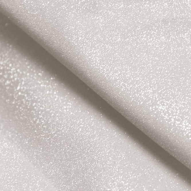 A flat sample of glitz shiny spandex in the color white/silver.