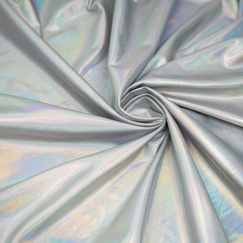 A swirled sample of Invader Foiled Spandex.