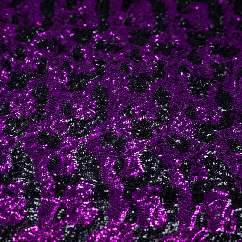 Detailed shot of Jackie Mesh Sequin in Black and Purple.