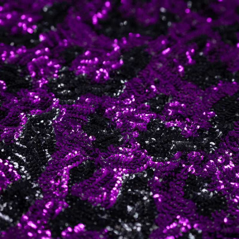 Detailed shot of Jackie Mesh Sequin in Black and Purple.