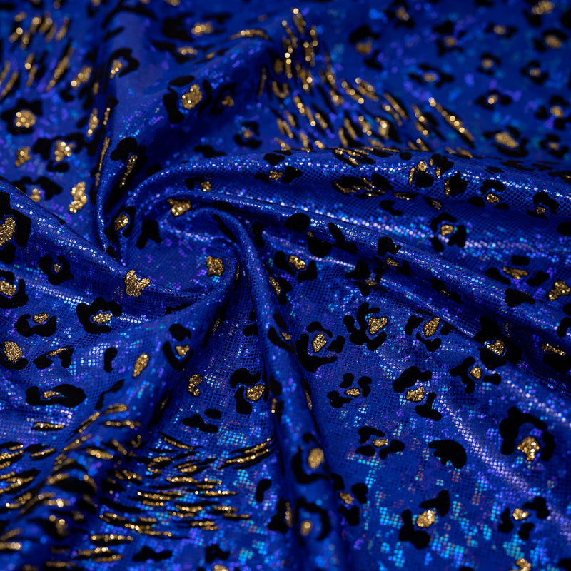 Swirled piece of Jag City Shattered Glass Foiled Spandex in the color Royal Blue