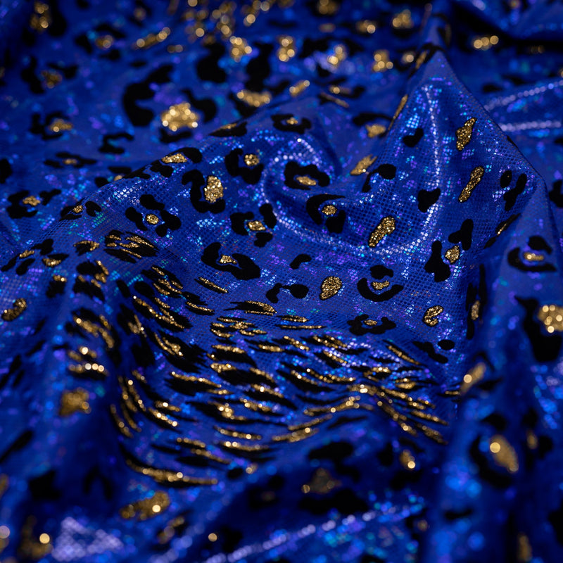Detailed shot of Jag City Shattered Glass Foiled Spandex in the color Royal Blue