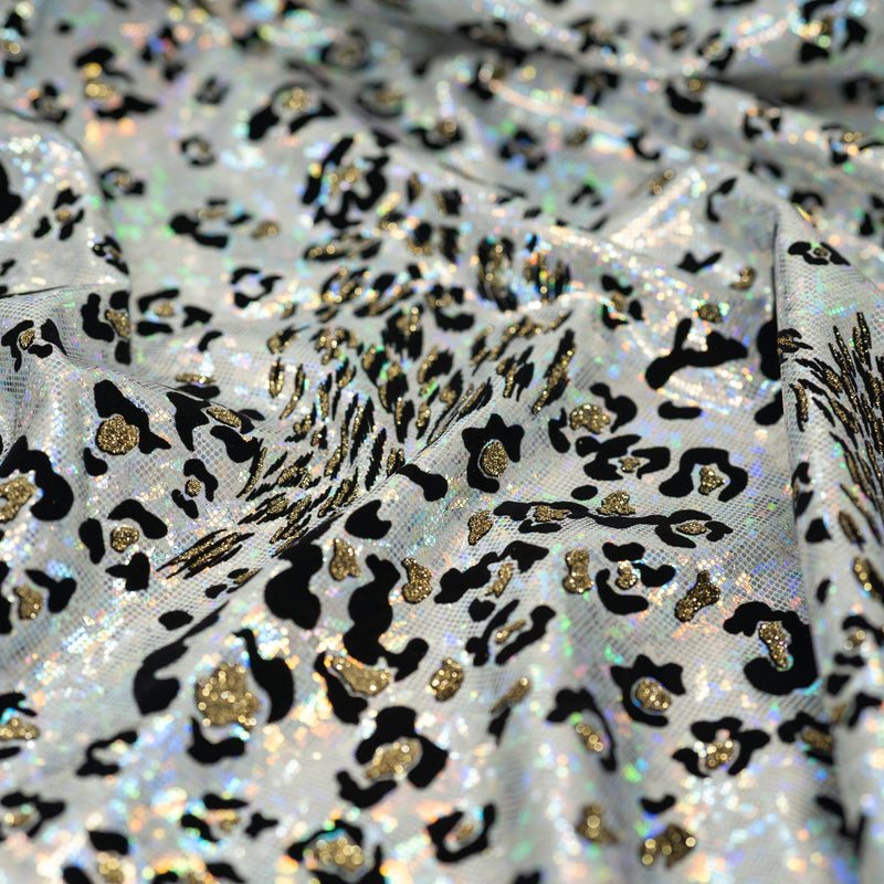 Detailed shot of Jag City Shattered Glass Foiled Spandex in the color Snow-White