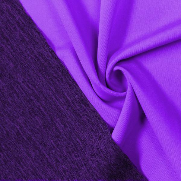 A swirled piece of Karma Double-Sided Heather Spandex in the color electric purple.