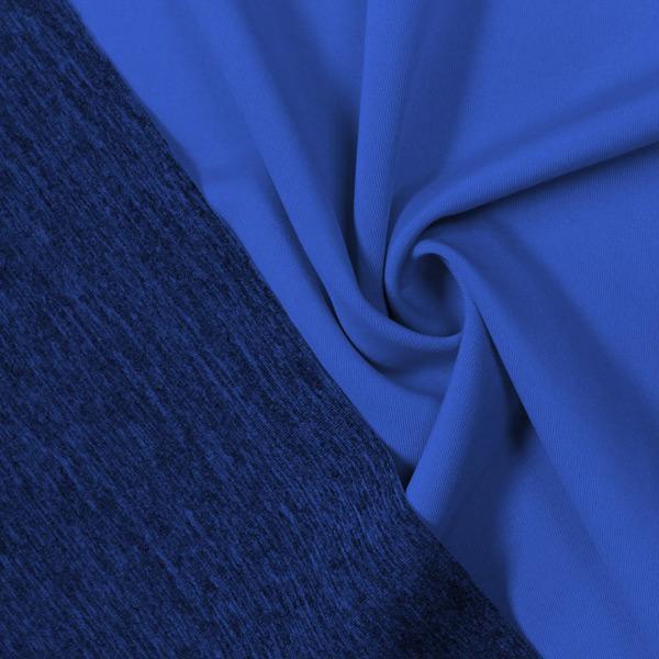 A swirled piece of Karma Double-Sided Heather Spandex in the color royal navy.