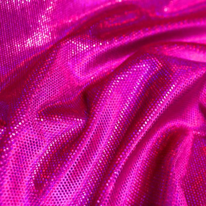 A swirled sample of legacy foiled stretch velvet in the color berry-fuchsia.