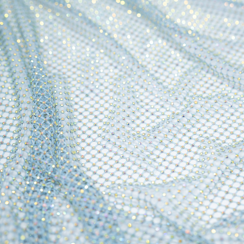 Detailed shot of Enigma Diamond Fishnet in the color Baby-Blue-Rainbow