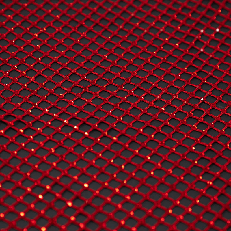 A flat sample of Enigma Diamond Fishnet in the color Red-Red