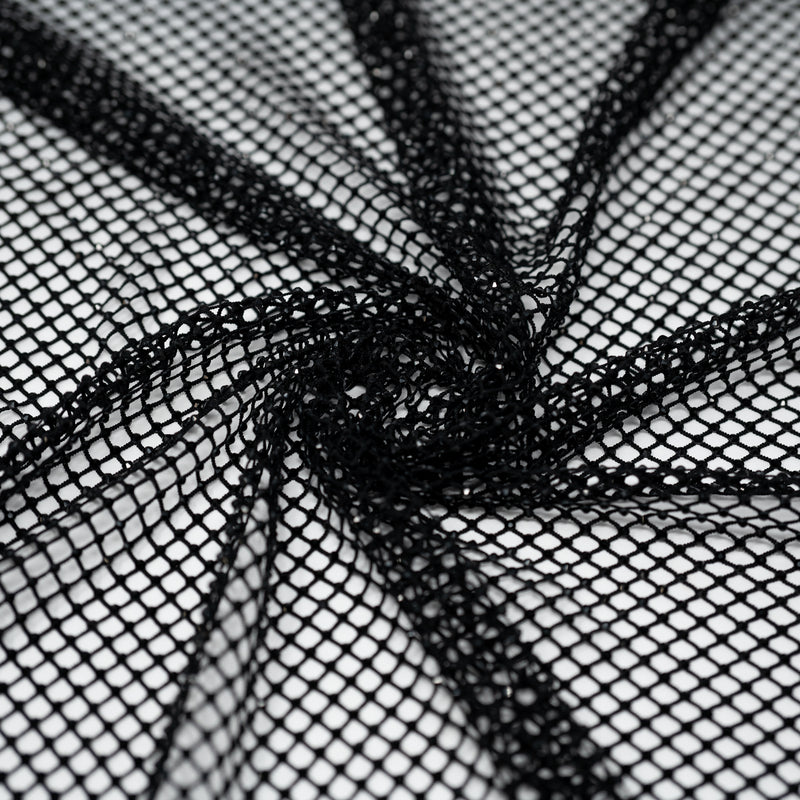 A swirled piece of Enigma Diamond Fishnet in the color Black