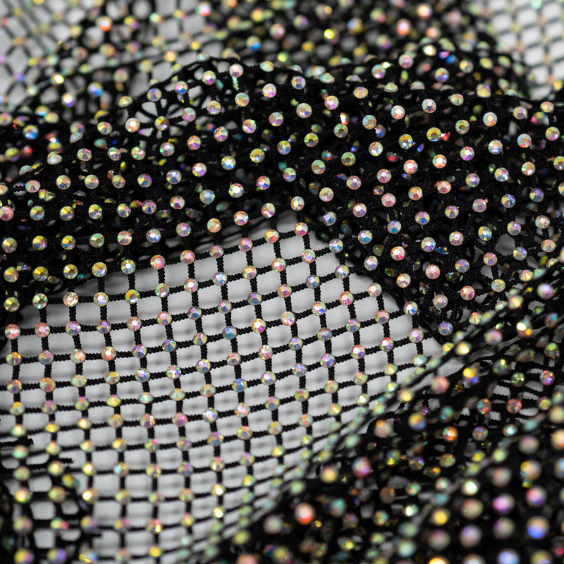 Detailed interior shot of Enigma Diamond Fishnet in the color Black-Rainbow