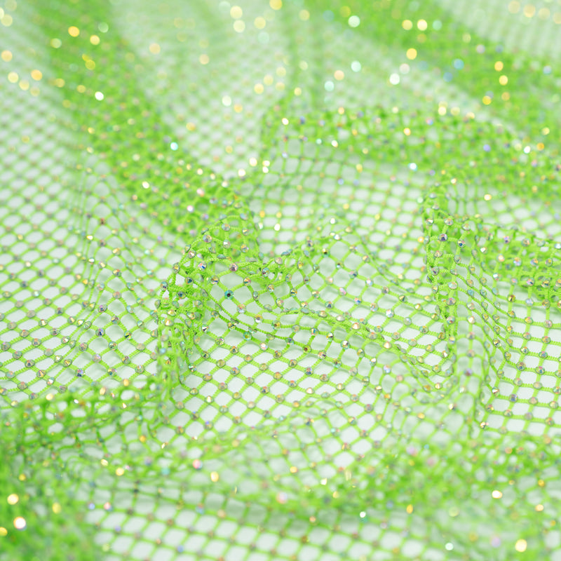 A crumpled piece of Enigma Diamond Fishnet in the color Neon-Green-Rainbow