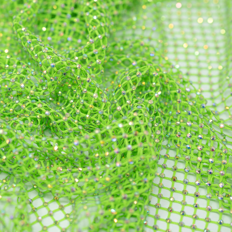 A crumpled piece of Enigma Diamond Fishnet in the color Neon-Green-Rainbow