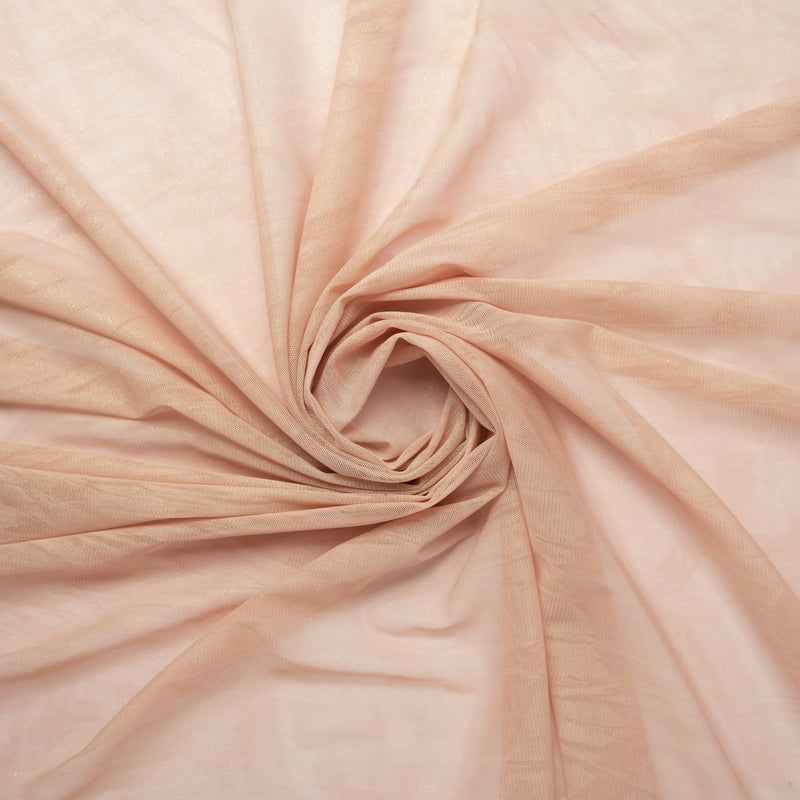 A swirled piece of Majestic Foiled Textured Stretch Mesh in the color Blush-Gold