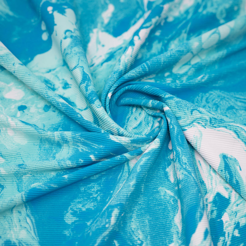 Detailed shot of Marble Tonal Printed Ribbed Spandex in color Diva Blue.