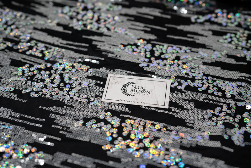 Detailed shot of Marvelous Embroidered Sequin Spandex in color Black/Silver/Silver Sparkle.