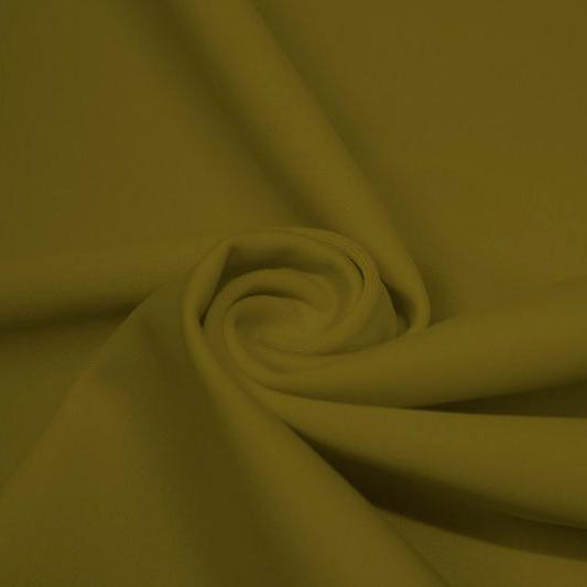 A swirled piece of matte nylon spandex fabric in the color avocado.
