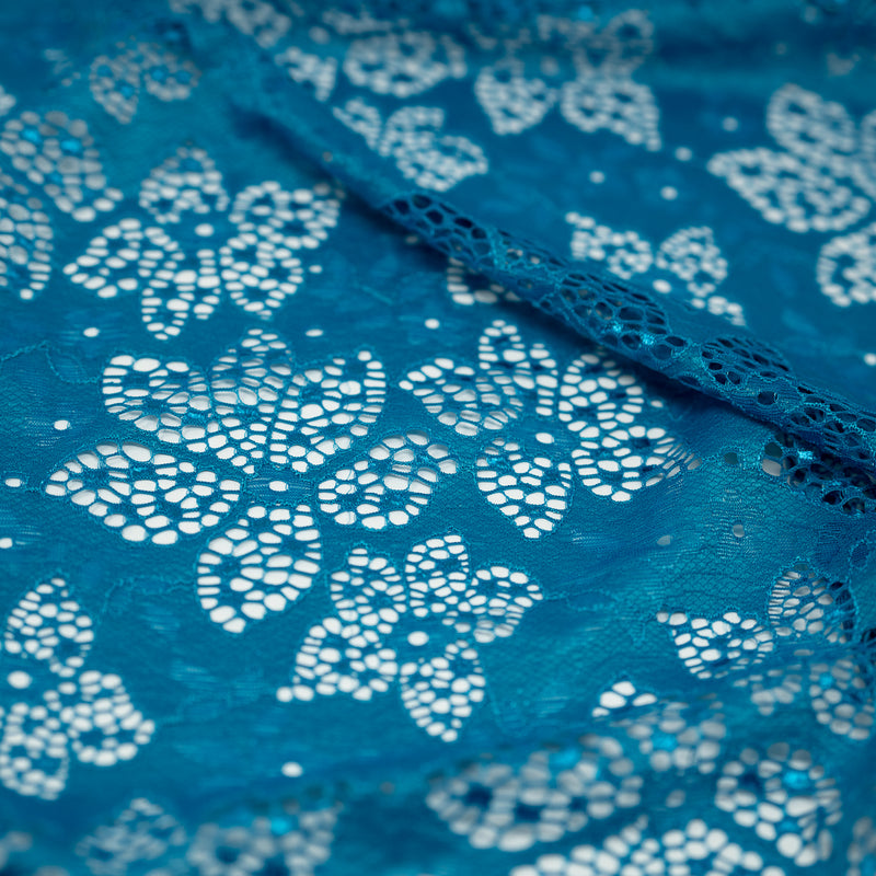 Detailed shot of Meghan Stretch Lace in color Aquamarine.