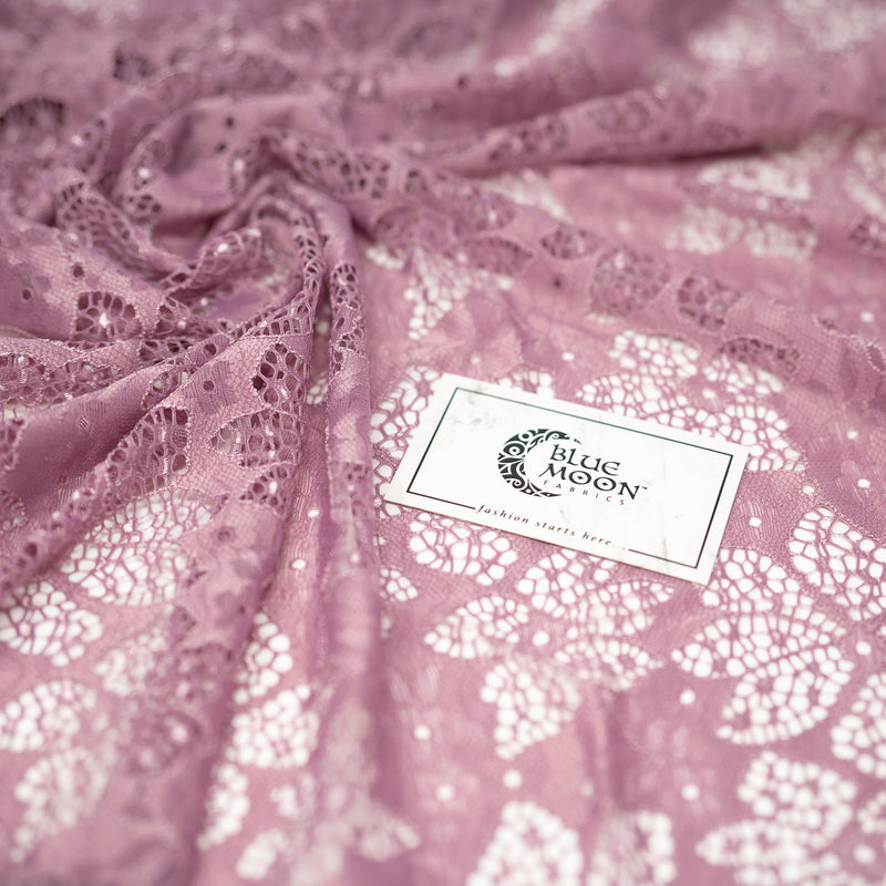 Detailed shot of Meghan Stretch Lace in color Mauve.