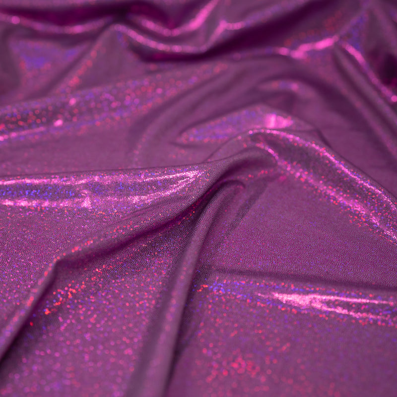 Detailed shot of Mini Sparkles Foiled Spandex in Lavender Fuchsia.