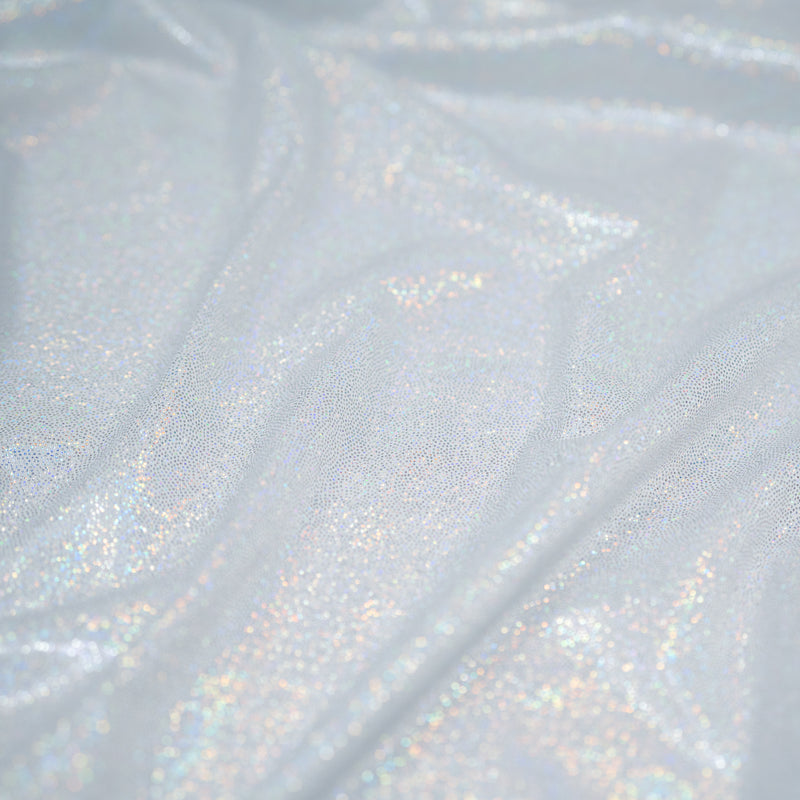 Detailed shot of Mini Sparkles Foiled Spandex in White Silver.