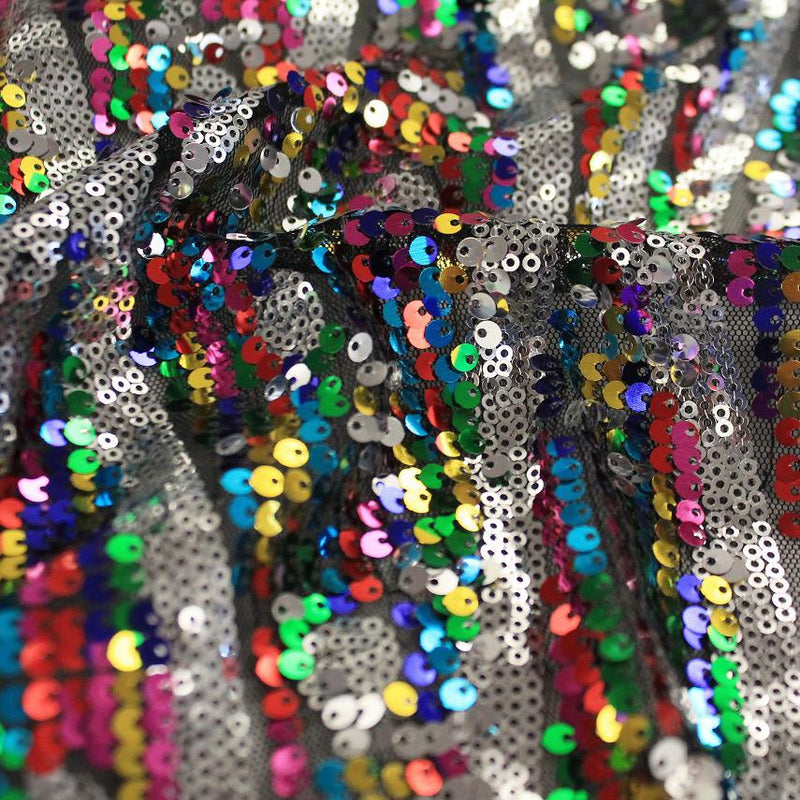 Multi Sparkles Black Mesh Embroidered with Silver and Multicolored Sequin