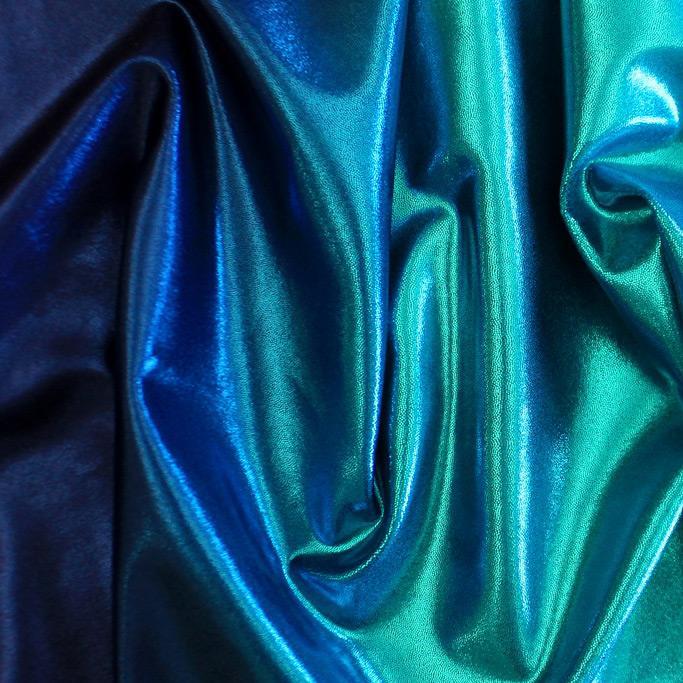 A sample of ombre mystique foiled spandex in the color navy.