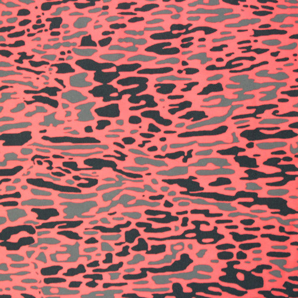 A flat sample of Coral Black Animal Printed Spandex.