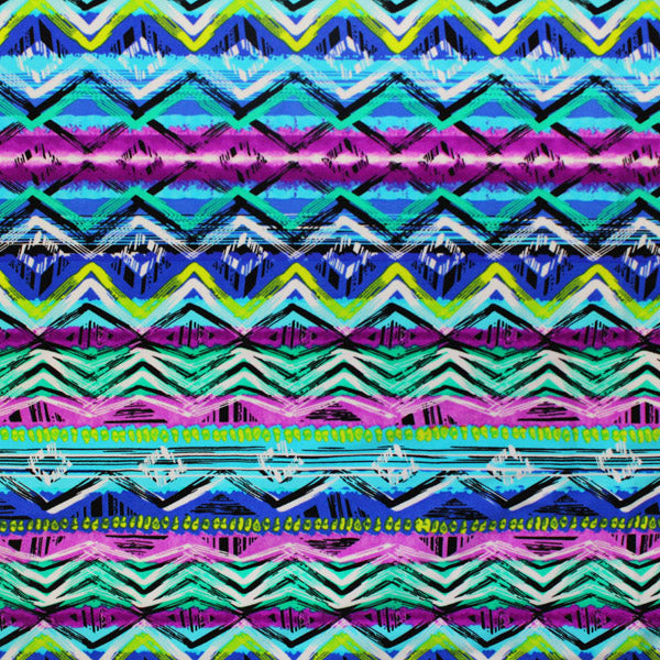 A flat sample of Neon Tribal Pattern Printed Spandex.
