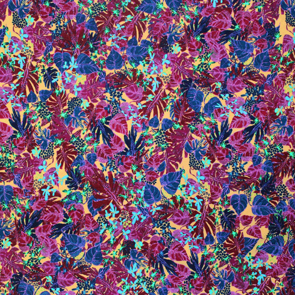 A flat sample of Purple Floral Plant Printed Spandex.