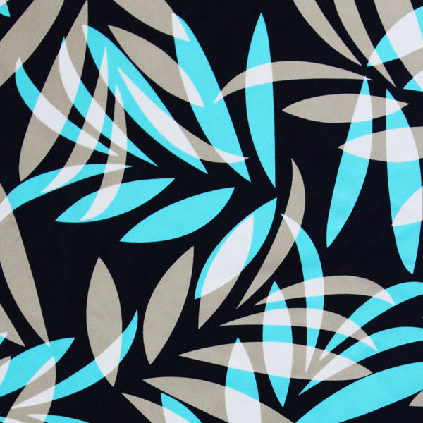 A flat sample of Grey and Blue Leaves Printed Spandex.