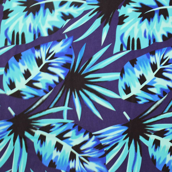 A flat sample of Miami Vice Palm Leaves Printed Spandex.
