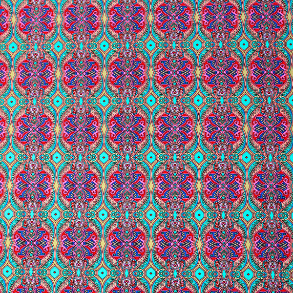 A flat sample of Kaleidoscope Mandala Printed Spandex.