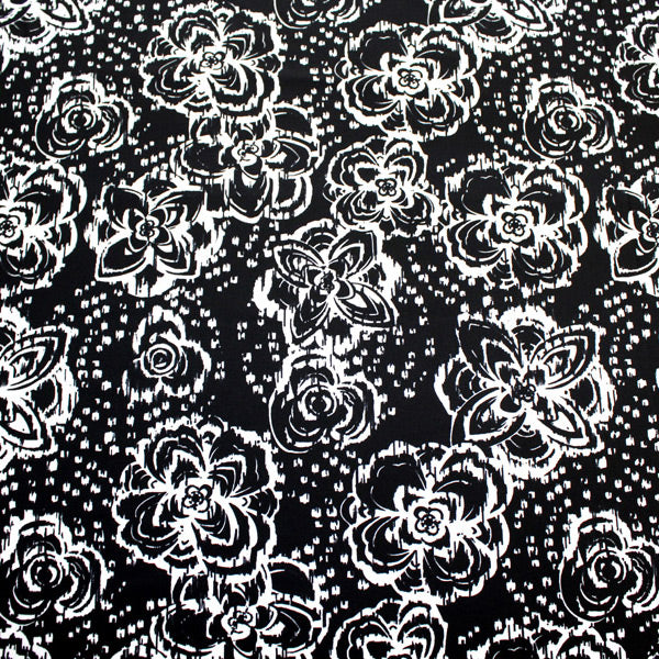 A flat sample of Midnight Hibiscus Printed Spandex.