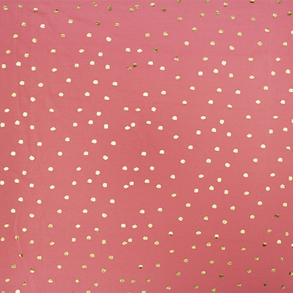 A flat sample of Gold Confetti on Coral Foiled Spandex.
